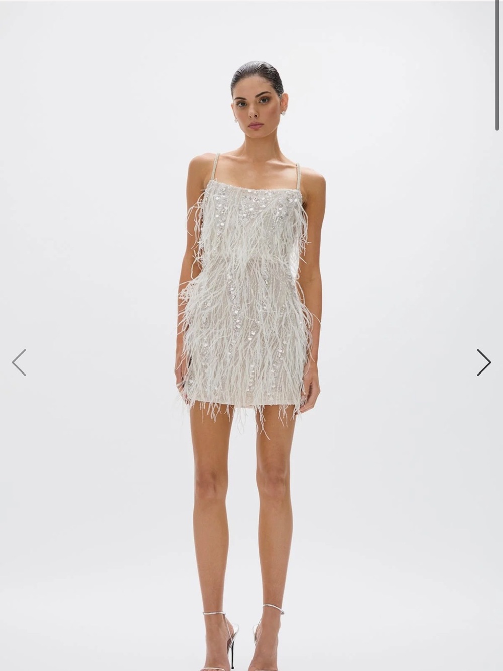 Rachel Gilbert Cynthia Mini Ivory and Silver Feather & Sequin Mini Dress